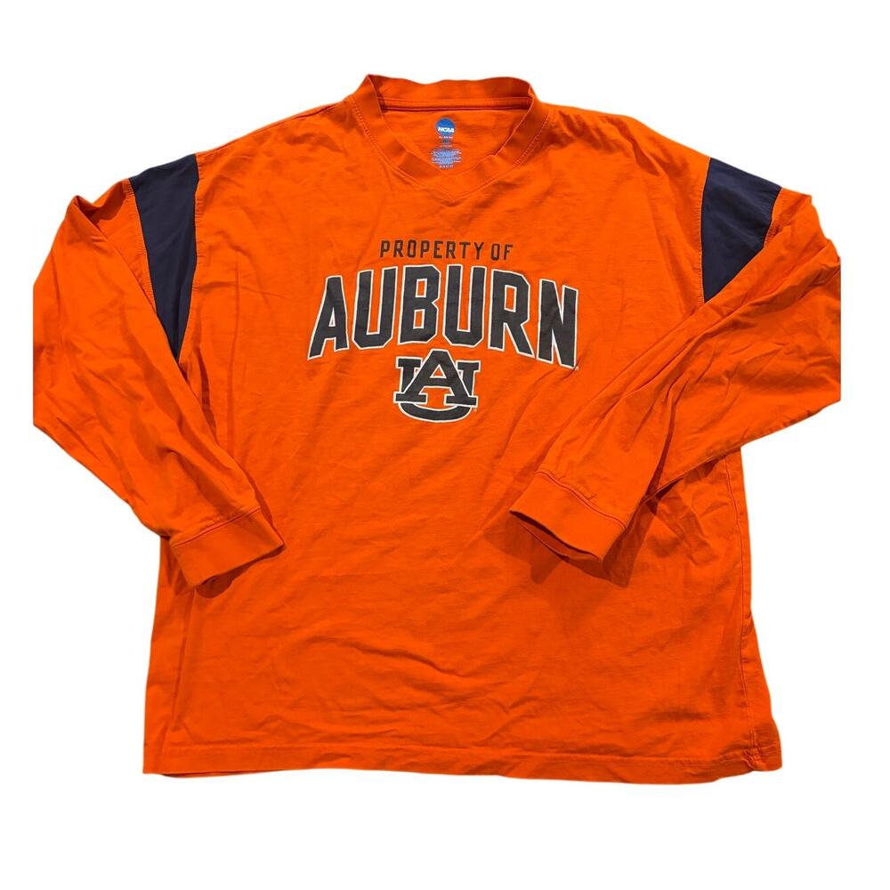 NCAA Auburn Tigers Long‎ Sleeve AU Orange V Neck Cotton Size Large
